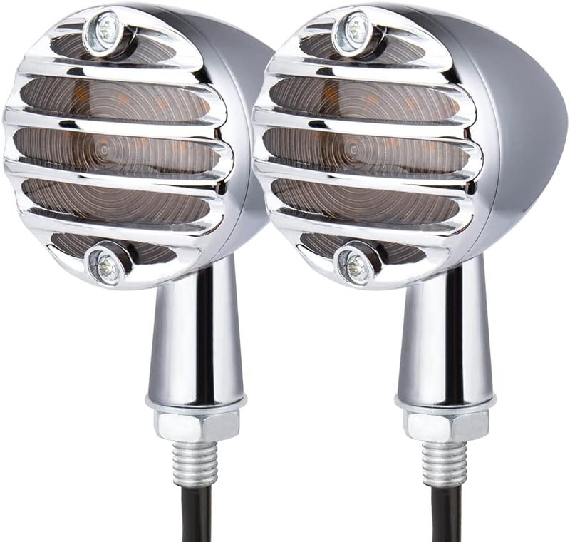 KICRY SMD LED Bullet Turn Signals Motorcycle Amber Front Rear Blinker Grill Indicator Universal Compatible for Honda Yamaha Suzuki Kawasaki Harley Chopper Bobber Dyna(Chrome-Amber) - Image 1